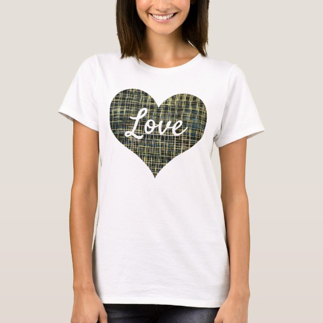 Blåstödrasterlinje i Gulten kärlek Text Heart T Shirt (Framsida)