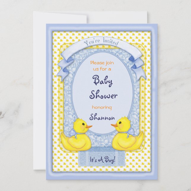 Blåstömningsinbjudan för Rubber Ducky Blue Shower Inbjudningar (Framsida)