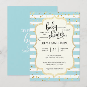 Blåstömningsprogram för Cute Blue White Rand Guld  Inbjudningar