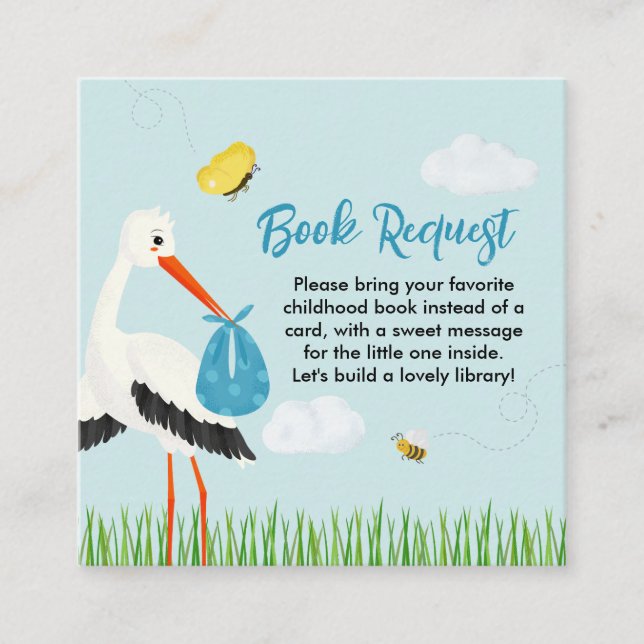 Blåstork för Cute Rustic Baby Shower Tilläggskort (Framsida)