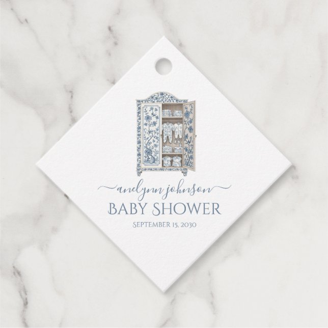 Blåstövel, botaniskt tvättställ för babykläder gåvor etiketter (Framsida)