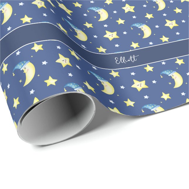 Blåstövel för Cute Måne och Stars Mönster Presentpapper (Rullad Hörn)