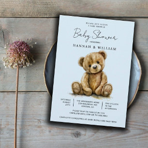 Blåstövel för Cute Nalle Blue Pojke Baby Shower Inbjudningar