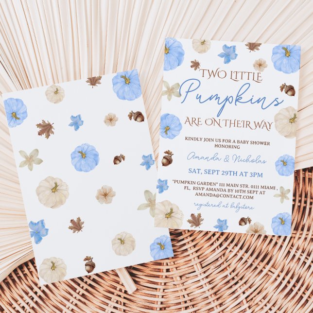 Blåstövel för Twin Boys Blue Pumpkin Fall Baby Sho Inbjudningar (Skapare uppladdad)