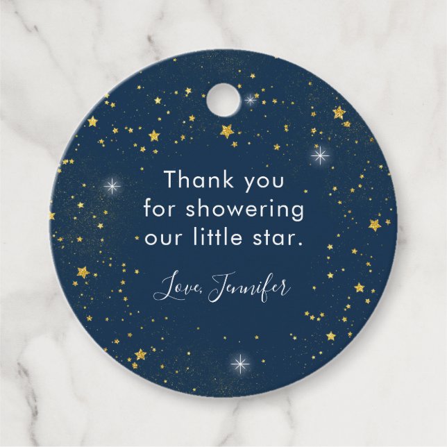 Blåstövel för Twinkle Star Navy & Guld Baby Shower Gåvor Etiketter (Framsida)