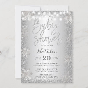 Blåstövningsdusch för Silver Glitter-snöflingor Inbjudningar