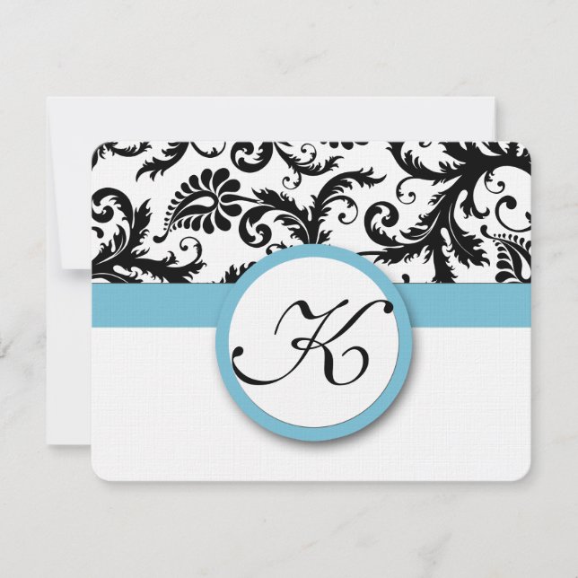Blåstrim i OSA kort-Black & White Damask Bassäng (Framsida)