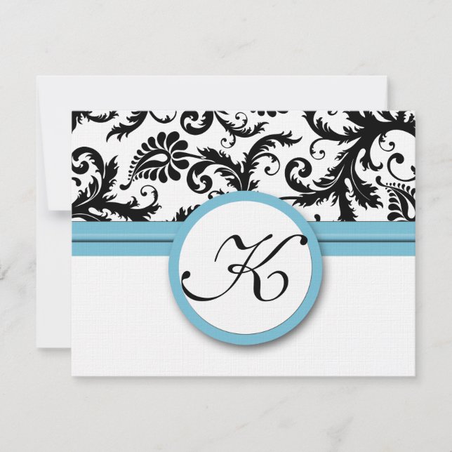 Blåstrim i OSA kort-Black & White Damask Bassäng Kort (Framsida)