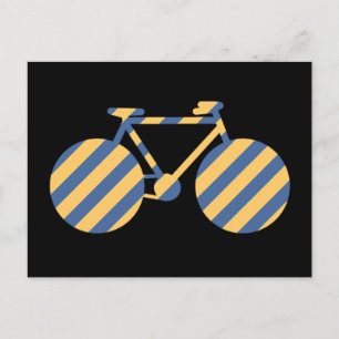 Blåstrimlad cykel med gult vykort