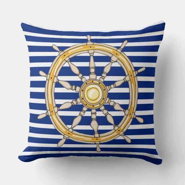 Blåstrimlad marin Frakt Hjul 1 Pillow Kudde (Framsida)