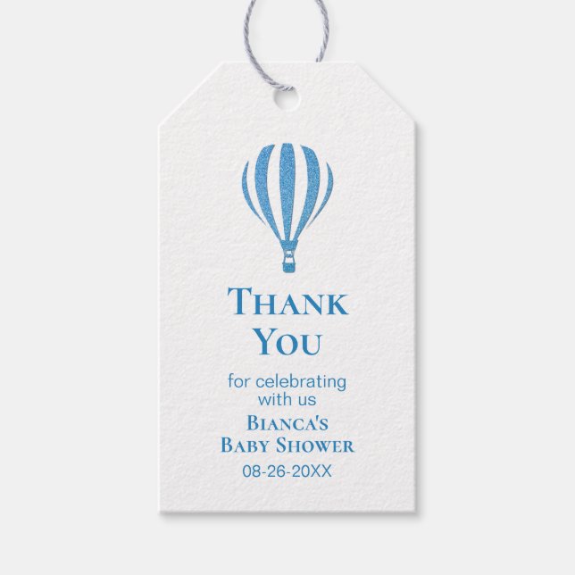 Blåstrimlad Tack för babyskor för Luftballong Presentetikett (Framsidan)