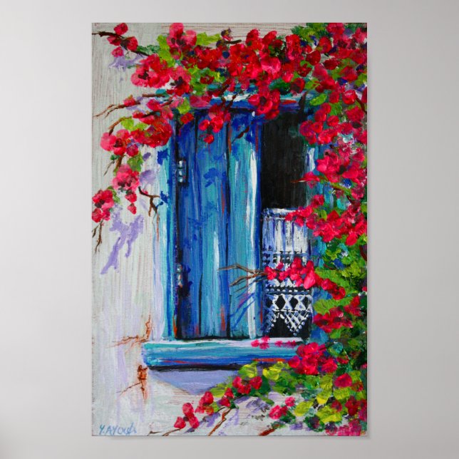 Blåstrimmare med Bougainvillea Poster (Framsidan)