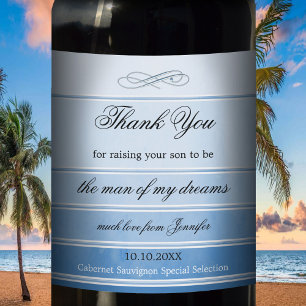 Blåstripe Svärmor Bröllop Vin Vinflaska Etikett