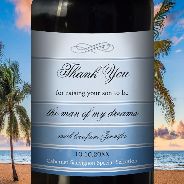 Blåstripe Svärmor Bröllop Vin Vinflaska Etikett (Skapare uppladdad)