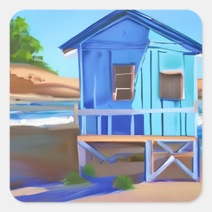 Blåstuga på Stilts Beach House Fyrkantigt Klistermärke