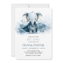Blåsuperhjälten Elephant Baby Shower-inbjudan