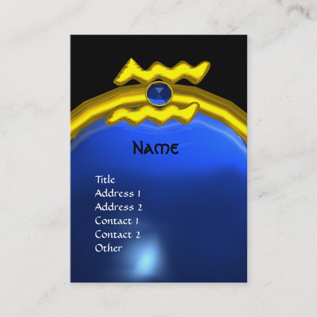 Blåsvart AQUARIUS GULD JEWEL SAPPHIRE MONOGRAM Visitkort (Framsida)