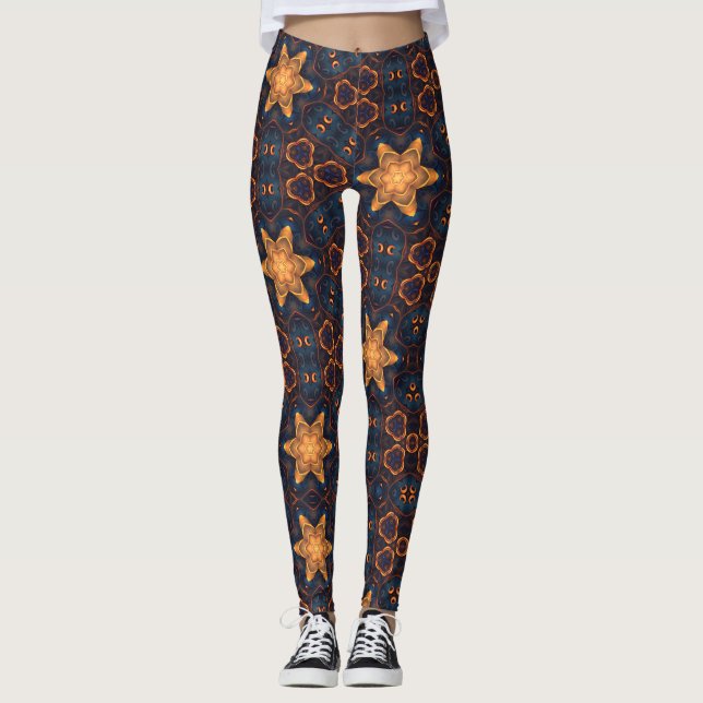 Blåsvart bläck i Guld Leggings (Framsida)