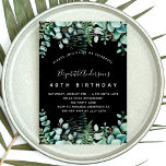 Blåsvart eukalyptus greenery woodland lyxur inbjudningar<br><div class="desc">En inbjudan till trendiget för en 40:e (eller någon annan ålder) födelsedagsfest,  förändrad skogstema. En svart bakgrund med oron och eukalyptus greenery. Namn är skrivet med ett modernt handskript i stil. Anpassa och lägg till information om party.</div>