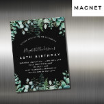 Blåsvart eukalyptus greenery woodland lyxur magnetisk inbjudningskort<br><div class="desc">En inbjudan till trendiget för en 40:e (eller någon annan ålder) födelsedagsfest,  förändrad skogstema. En svart bakgrund med oron och eukalyptus greenery. Namn är skrivet med ett modernt handskript i stil. Anpassa och lägg till information om party.</div>