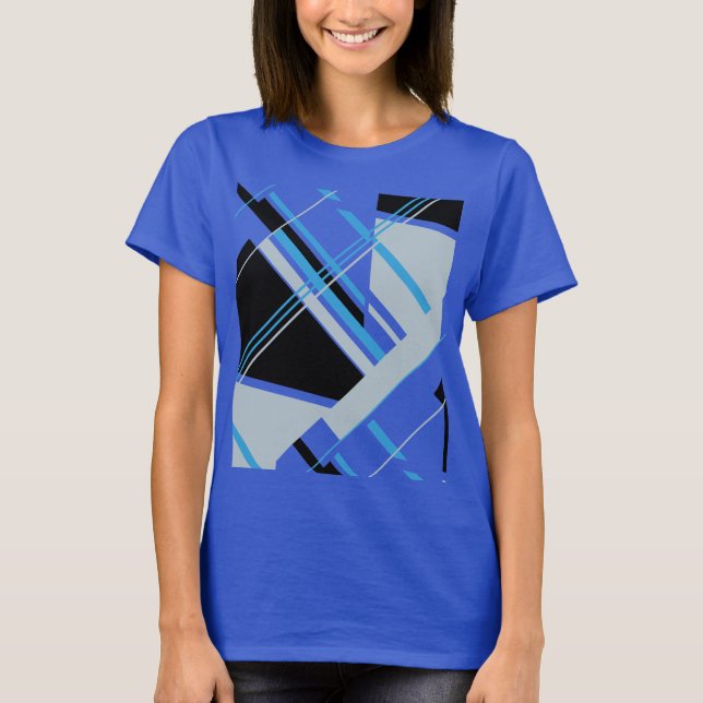 Blåsvart Grått Fold MCM-utseende Geometrisk Abstra T Shirt (Framsida)