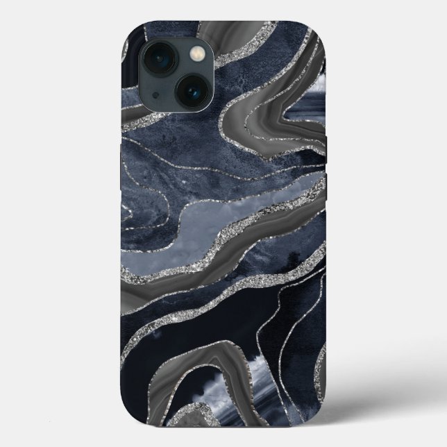 Blåsvart marble Agate Silver Glitter Glam (Baksida)