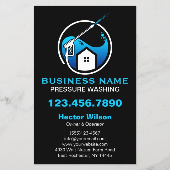 Blåsvart, modern tryckning Tvättande Städning Flygblad (Framsidan)