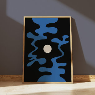 Blåsvart, modern vägg i abstrakt Måne Poster