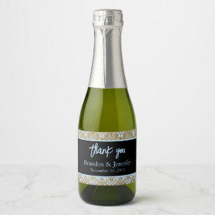 Blåsvart och Guld Personligt bröllp Sparkling Vin