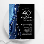 Blåsvart svart Silver-agat 40:e födelsedagen Inbjudningar<br><div class="desc">Flottblått,  svart och silver agerade 40-årsfestinbjudan. Elegantens moderna utformning med royal blue water agate marble geode-bakgrund,  faux glitter silver och typography-skript. Trendig inbjudan-kortets perfekt för en snyggt kvinnor i firande. Skrivna Zazzle-inbjudningar eller digital utskrivbar mall för omedelbar nedladdning.</div>