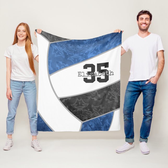 Blåsvart volleyball-anpassat namn - jersey-nummer fleecefilt (På plats)