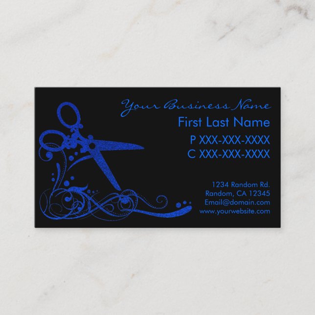 Blåsvarta affärskort av glitter-snurra hårklippta visitkort (Framsida)