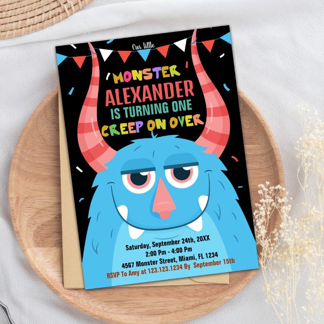Blåsvarta måndagsinbjudningar inbjudningar (Monster Birthday Invitations Blue Black)