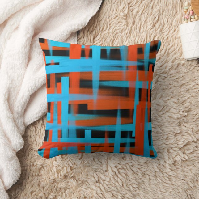 Blåsvarta penseldrag för abstrakt Modern Orange Kudde (Filt)