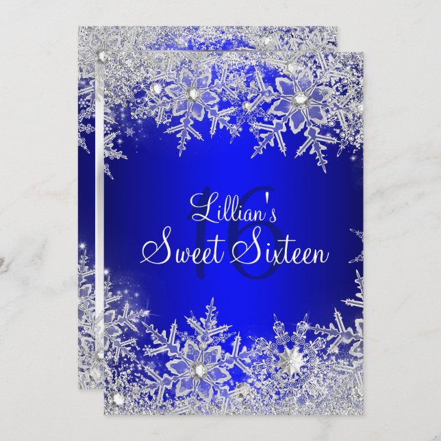 Blåsvett 16 Snowflake Winter Wonderland Inbjudningar (Fram/baksida)