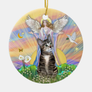Blåt - Brun Tabby Cat 2 Julgransprydnad Keramik