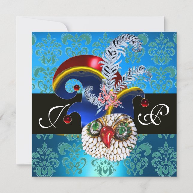 BLÅT DAMAST, JUWELUGGLA, ÄLVHATTA, DIAMANTFJÄDRAR INBJUDNINGAR (Framsida)