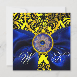 BLÅT LINT GULD GULT SVART DAMAST MONOGRAM INBJUDNINGAR