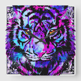 Blåt tigerklocka - Vägglås med färgad kolvstång Fyrkantig Klocka