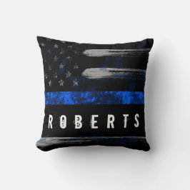 BLÅT tunn linje Distressed Flag Namn Kudd Kudde