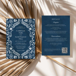 Blåtalavera Mexikanska QR Code Wedding bjudande Inbjudningar
