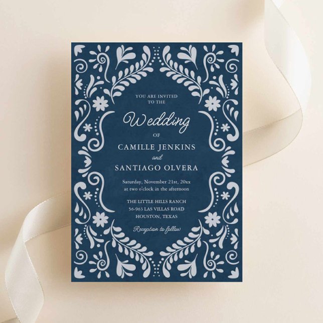 Blåtalavera Mexiko Bröllopsinbjudan Inbjudningar (Blue Talavera Mexican Wedding Invite)