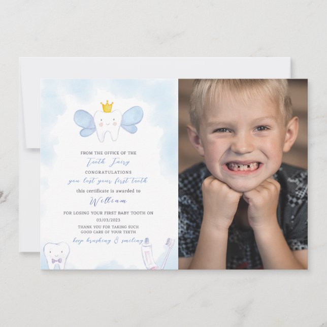 Blåtandad Fairy Brev med foto Inbjudningar (Framsida)