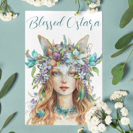 Blated Ostara Eostre Vår Equinox Teal Helgkort