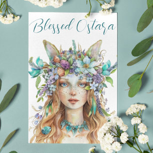 Blated Ostara Eostre Vår Equinox Teal Helgkort