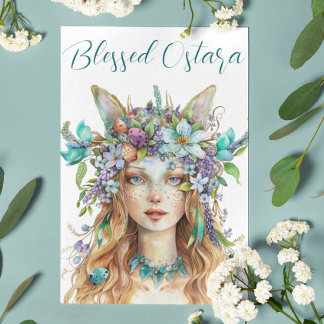 Blated Ostara Eostre Vår Equinox Teal Helgkort