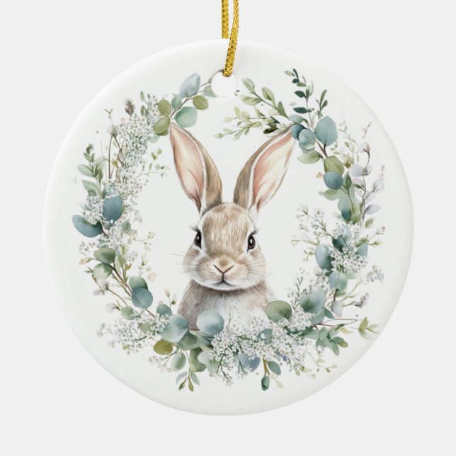 Blated Ostara Rabbit Vår Påsk Julgransprydnad Keramik (Framsidan)