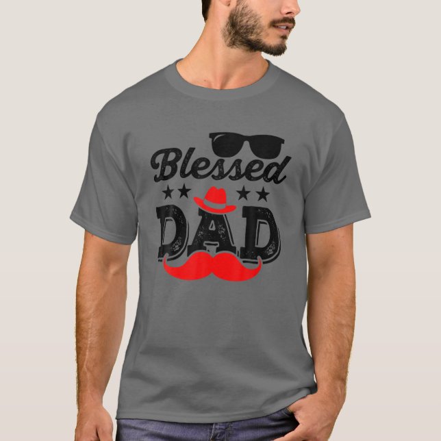 Blated Pappa Funny Fars dag Hat Sunglass Mustach T Shirt (Framsida)
