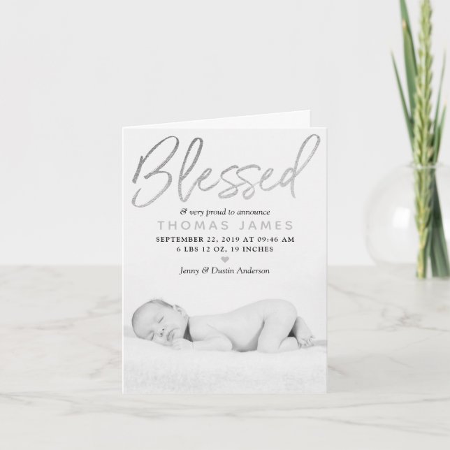 "Blated" Silver Foil Photo Birth Notice Helgkort (Framsida)