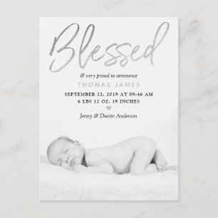 "Blated" Silver Foil Photo Birth Notice Meddelande Vykort